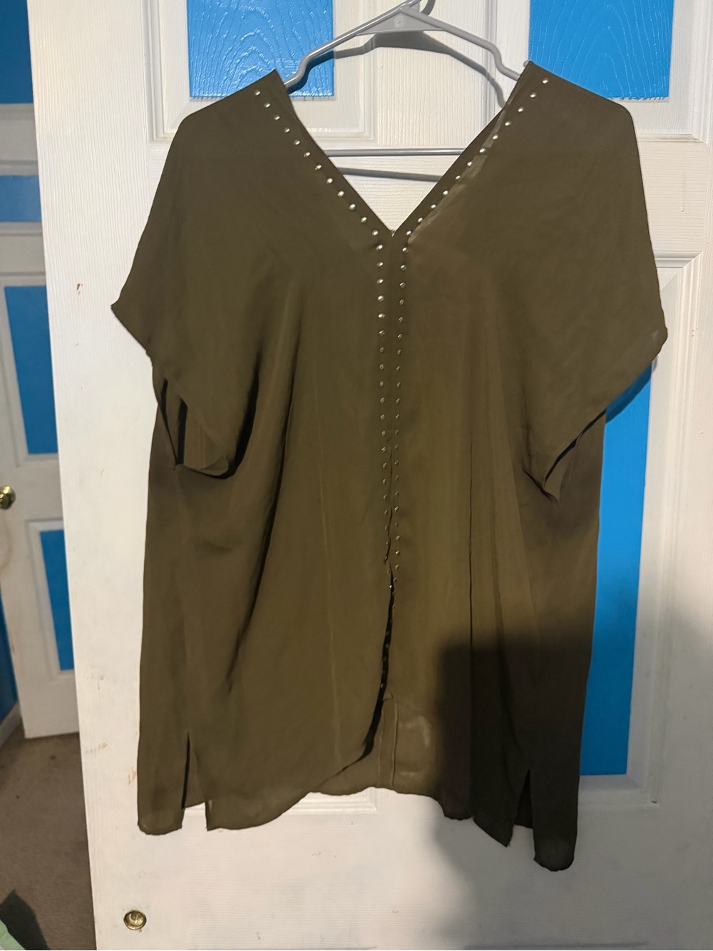 Michael Kors Olive V-Neck Tunic with Stud Accent